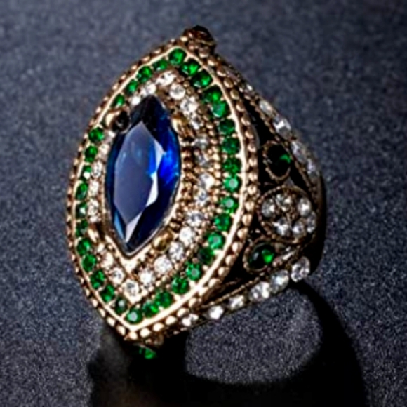 roses_garden Jewelry - Gold & Saphire Crystal Multi Color Ring NWT